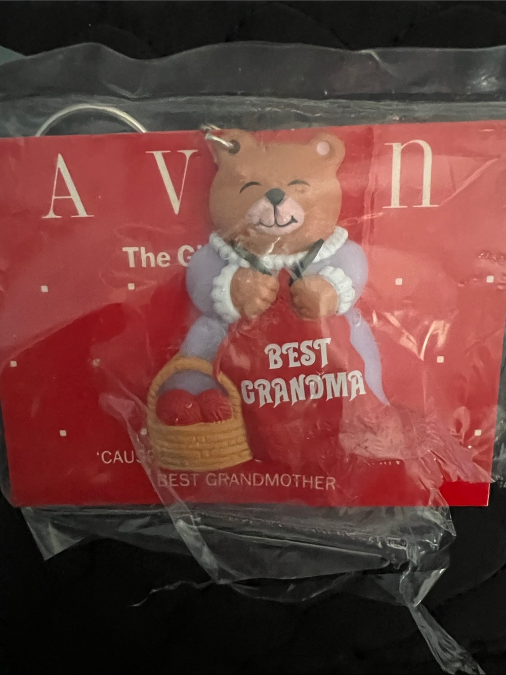 Avon Bear Keychain with Red Apron and Brown Bear 80s